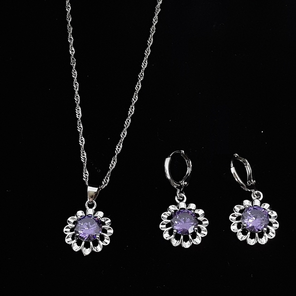 3 piece .925 Silver set with Purple Stone